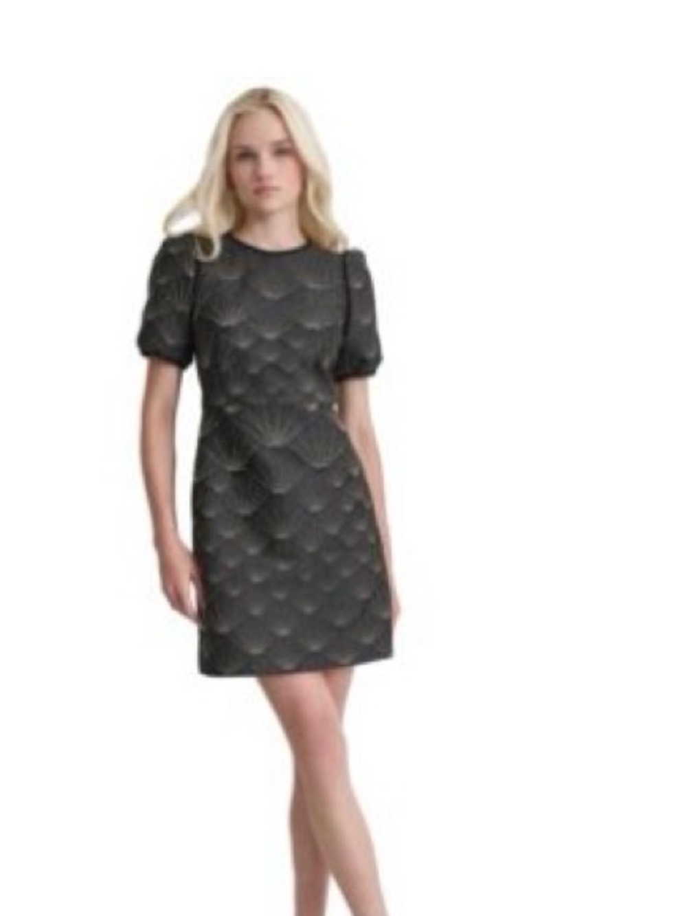 DKNY Black Dress with Gold Metallic Fan Pattern